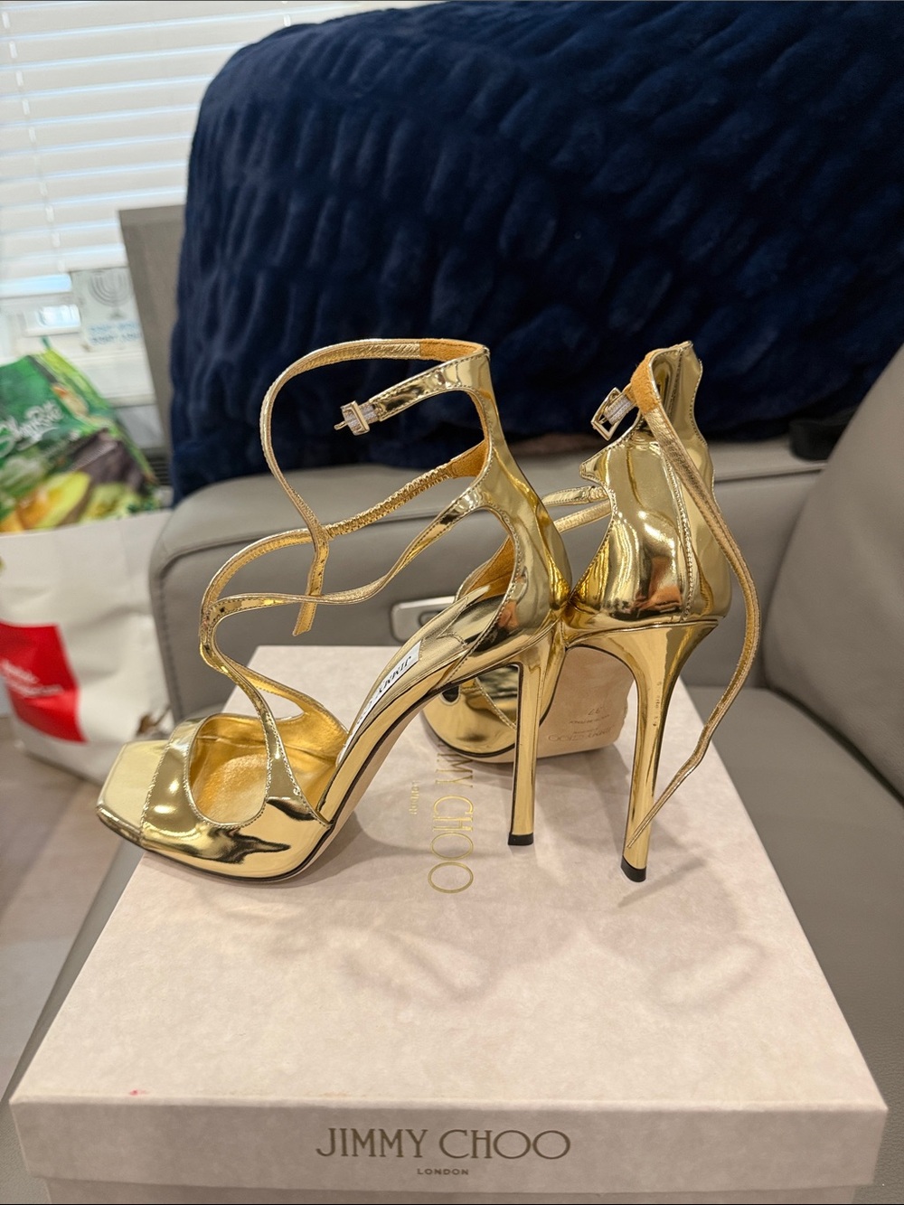 Jimmy Choo Metallic Gold Strappy Stiletto Sandals - Picture 5 of 8